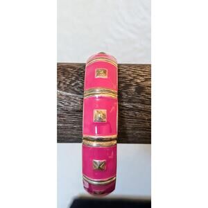 Pink Enamel Gold Tone Clamper Style Bracelet